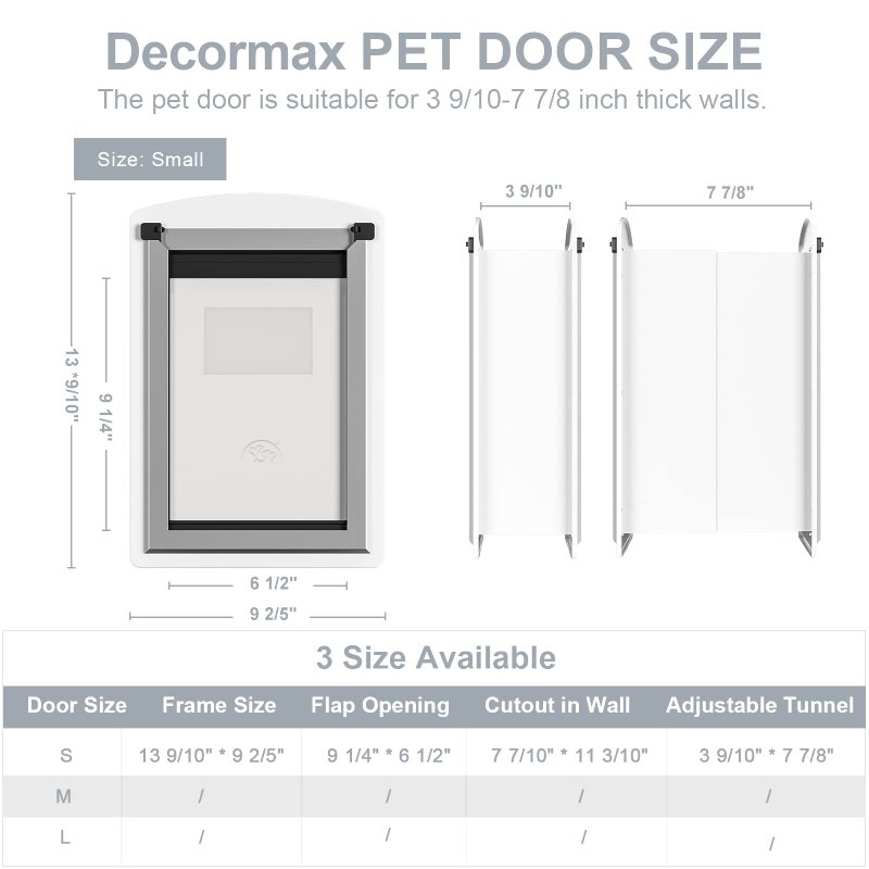 Decormax Cat Door for Wall, Energy Efficient Pet Door with Steel Frame, Telescoping Tunnel, Double Magnetic Flaps and Two Sliding Lock Panels, Easy to Install, Milky White, Small - Image 4
