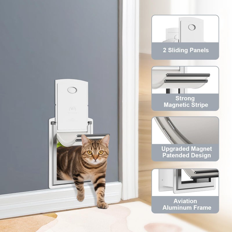 Decormax Cat Door for Wall, Energy Efficient Pet Door with Steel Frame, Telescoping Tunnel, Double Magnetic Flaps and Two Sliding Lock Panels, Easy to Install, Milky White, Small - Image 2