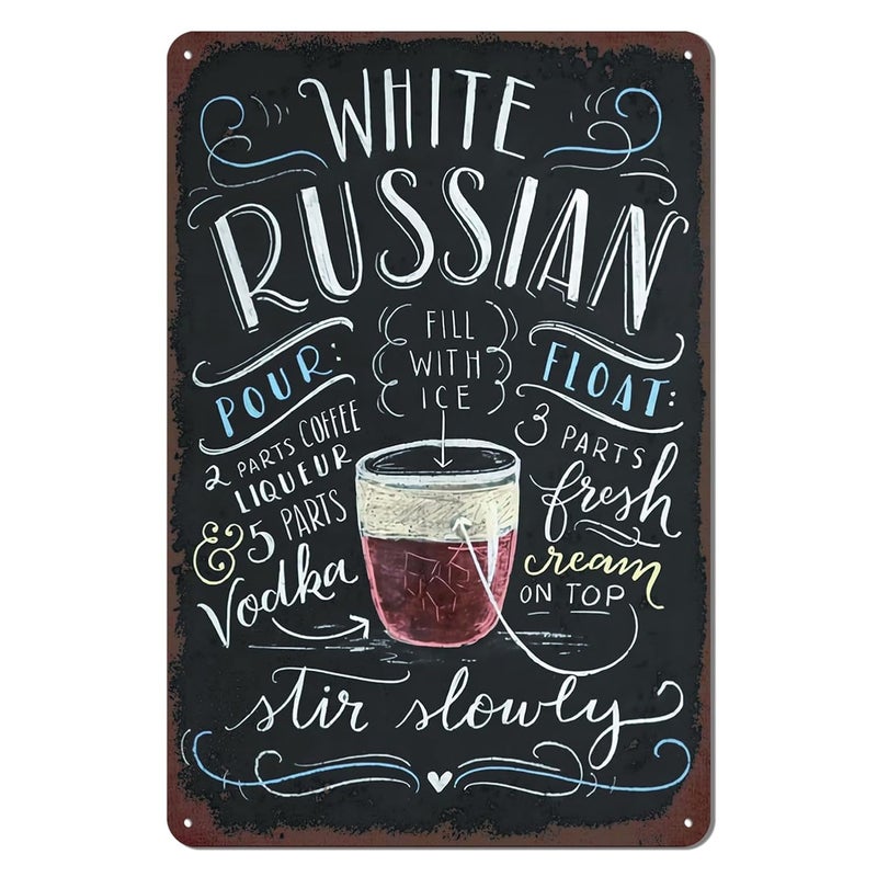 kengtou Vintage White Russian Cocktail Metal Sign - Image 1