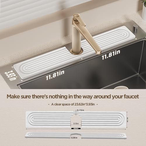 IMGROSE Faucet Mat for Kitchen Sink Diatomite Stone Drying Sink Protectors Bathroom Faucet Splash Guard Quick Dry Water Absorbing NonSlip Stone Tray for Kitchen Counter White 236 x 39 - Image 3