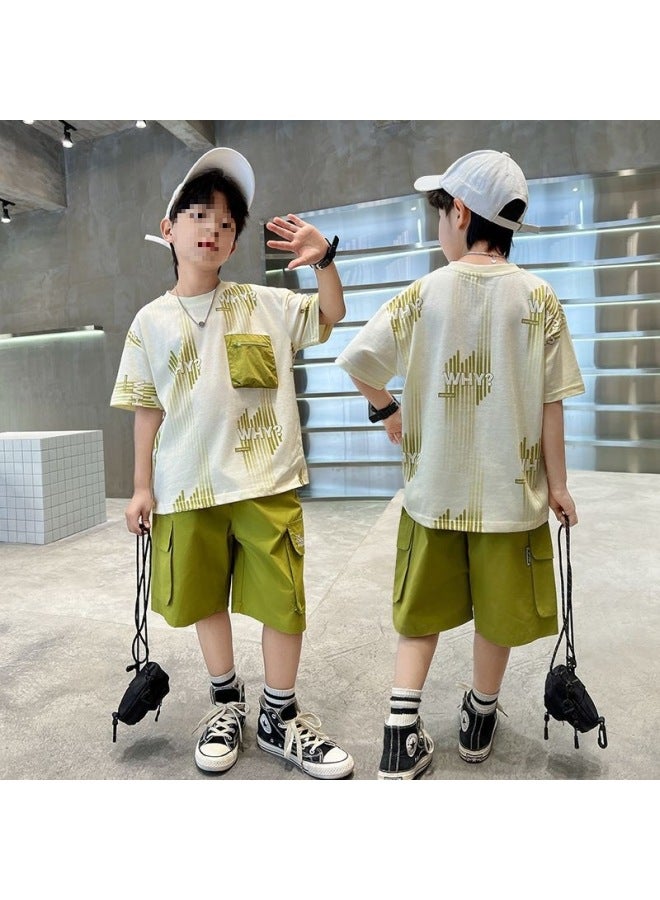 Children's Clothing For Older Boys, Summer Outfit Set New Style, Boys' Summer Short-sleeve Sporty Fashionable Cool Trendy Look