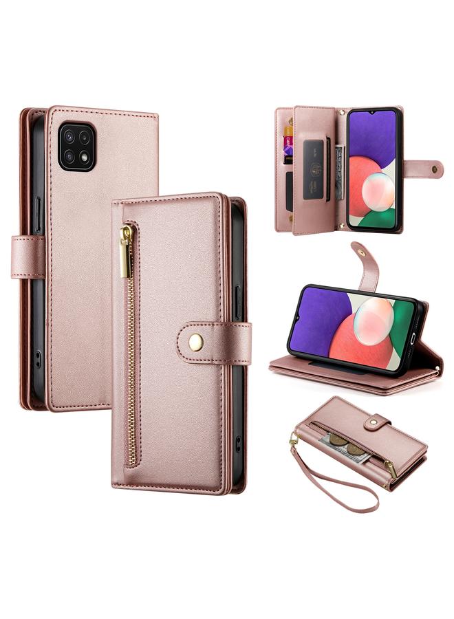 اس-توب جراب لهاتف Samsung Galaxy A22 5G / F42 5G مع محفظة جلدية بسحاب وتسع فتحات للبطاقات - Image 1