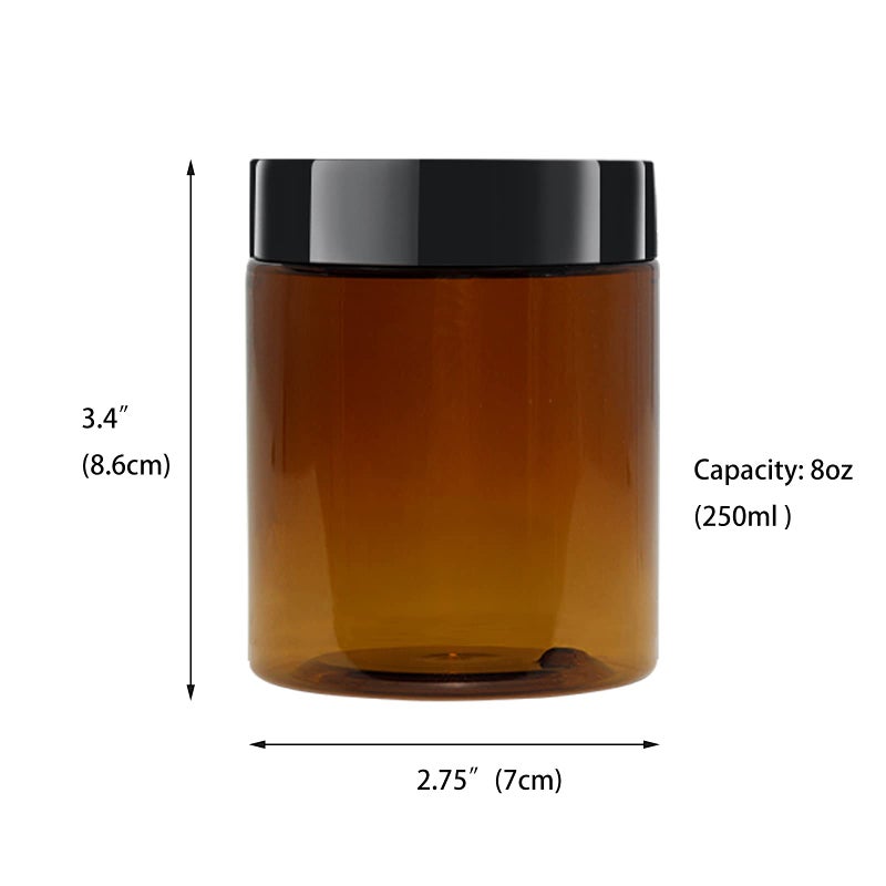 zmybcpack zmybcpack 12 Pack 8 OZ Amber Plastic Jars With Black Lids, 6 Spatula, A Pen & Labels - Plastic Slime Jars Storage Travel Jars for Cosmetics, Cream, Gel  - Image 2