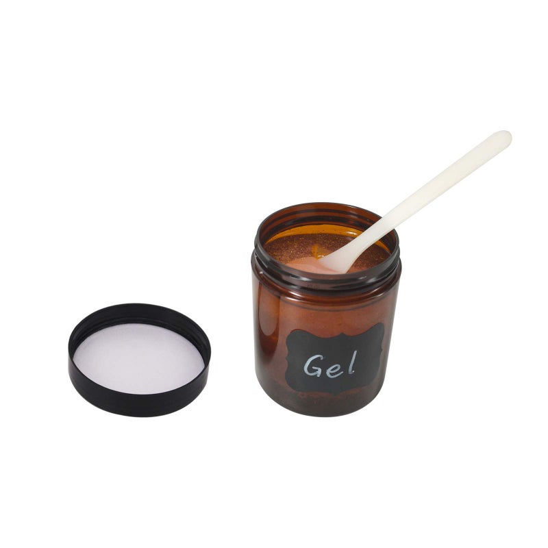 zmybcpack zmybcpack 12 Pack 8 OZ Amber Plastic Jars With Black Lids, 6 Spatula, A Pen & Labels - Plastic Slime Jars Storage Travel Jars for Cosmetics, Cream, Gel  - Image 3