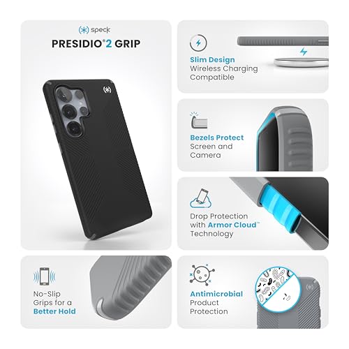 Speck Samsung Galaxy S25 Ultra Case - 13-Foot Drop Protection, No-Slip Grips - Samsung S25 Ultra Case - Raised Bezel and Enhanced Buttons - Presidio 2 Grip - Black/Slate Grey(Pack of 1) - Image 2