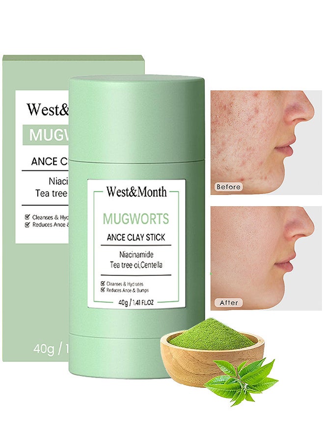 West&Month - Mugwort Acne Clay Stick, Mugwort Anti Pores And Acne Clay Mask, Cleansing Mask Mud Mask For Men And Women, Moisturizing Oil Control Shrink Remove Blackheads, Shrink Pores, Improve Skin Tone - Image 1