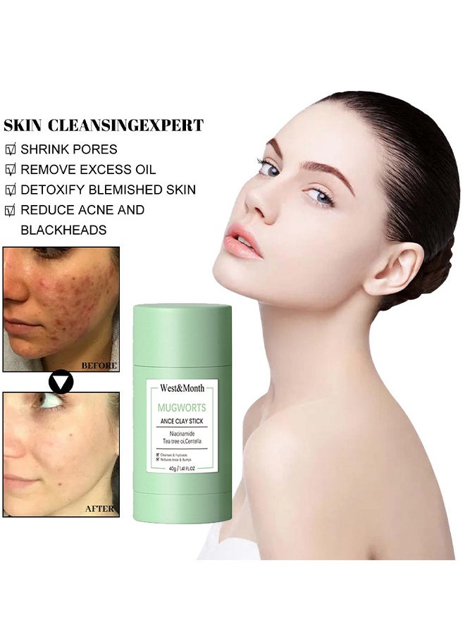 West&Month - Mugwort Acne Clay Stick, Mugwort Anti Pores And Acne Clay Mask, Cleansing Mask Mud Mask For Men And Women, Moisturizing Oil Control Shrink Remove Blackheads, Shrink Pores, Improve Skin Tone - Image 1