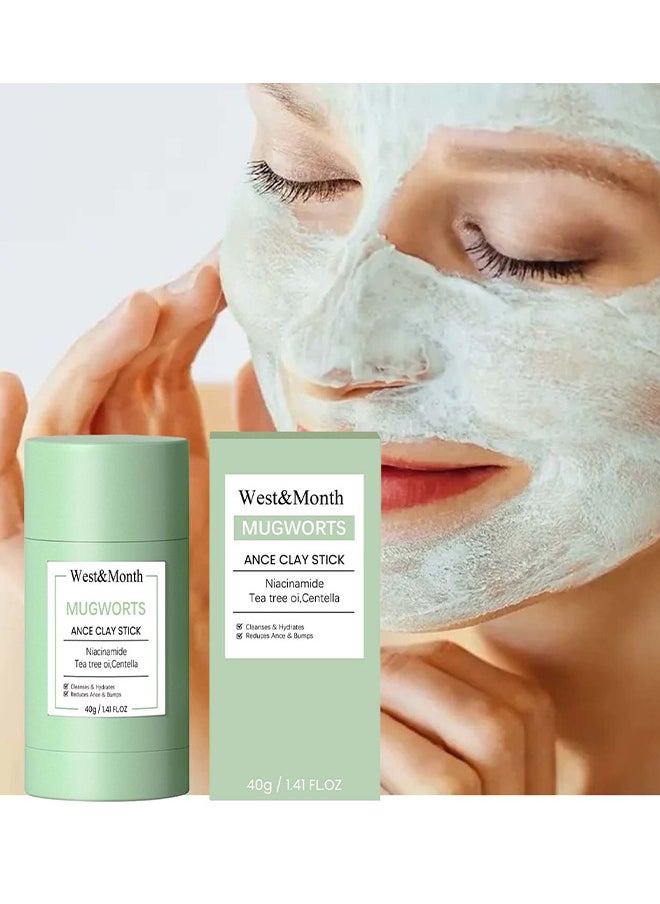 West&Month - Mugwort Acne Clay Stick, Mugwort Anti Pores And Acne Clay Mask, Cleansing Mask Mud Mask For Men And Women, Moisturizing Oil Control Shrink Remove Blackheads, Shrink Pores, Improve Skin Tone - Image 1
