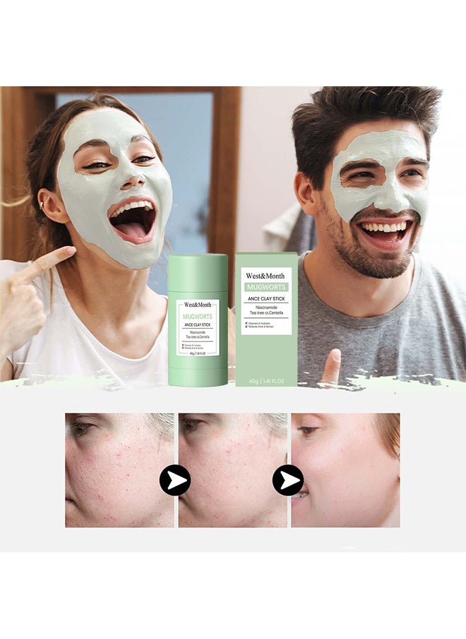 West&Month - Mugwort Acne Clay Stick, Mugwort Anti Pores And Acne Clay Mask, Cleansing Mask Mud Mask For Men And Women, Moisturizing Oil Control Shrink Remove Blackheads, Shrink Pores, Improve Skin Tone - Image 1