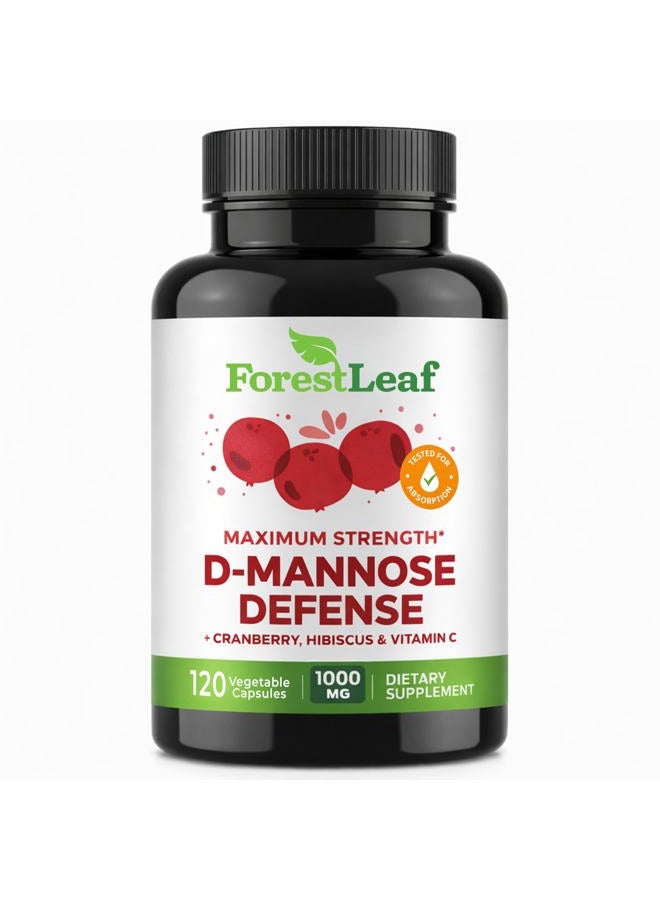 ForestLeaf D Mannose 1000mg Capsules - D-Mannose with Cranberry, Hibiscus & VIT C, Urinary Tract Health for Women and Men, DMannose Pills for UTI, Urinary Health & Bladder Support 120 Capsules - Image 1