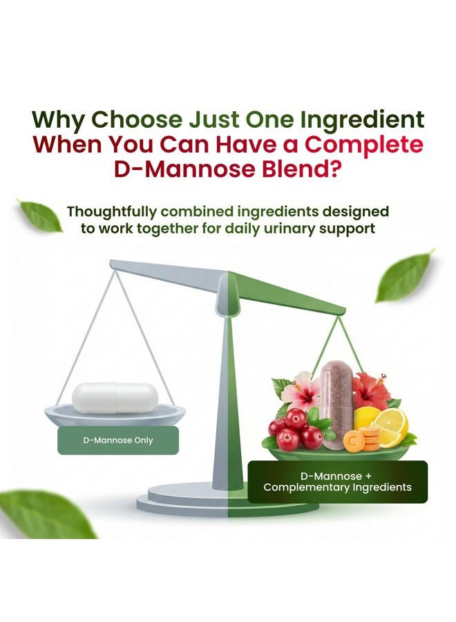ForestLeaf D Mannose 1000mg Capsules - D-Mannose with Cranberry, Hibiscus & VIT C, Urinary Tract Health for Women and Men, DMannose Pills for UTI, Urinary Health & Bladder Support 120 Capsules - Image 3
