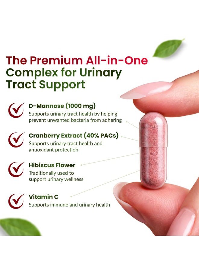 ForestLeaf D Mannose 1000mg Capsules - D-Mannose with Cranberry, Hibiscus & VIT C, Urinary Tract Health for Women and Men, DMannose Pills for UTI, Urinary Health & Bladder Support 120 Capsules - Image 2
