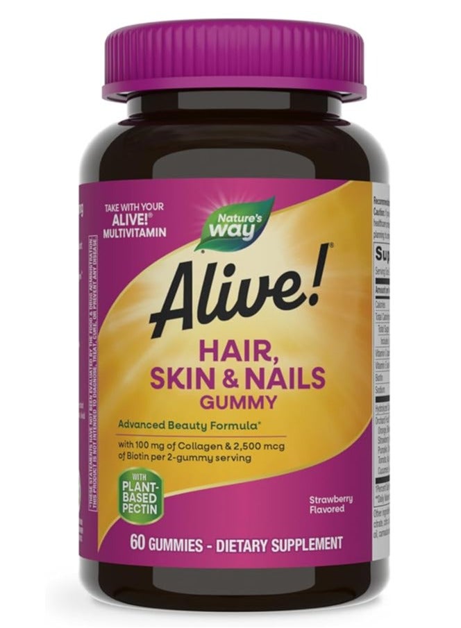 Alive Hair Skin And Nails Strawberry Flavoured 60 Gummies