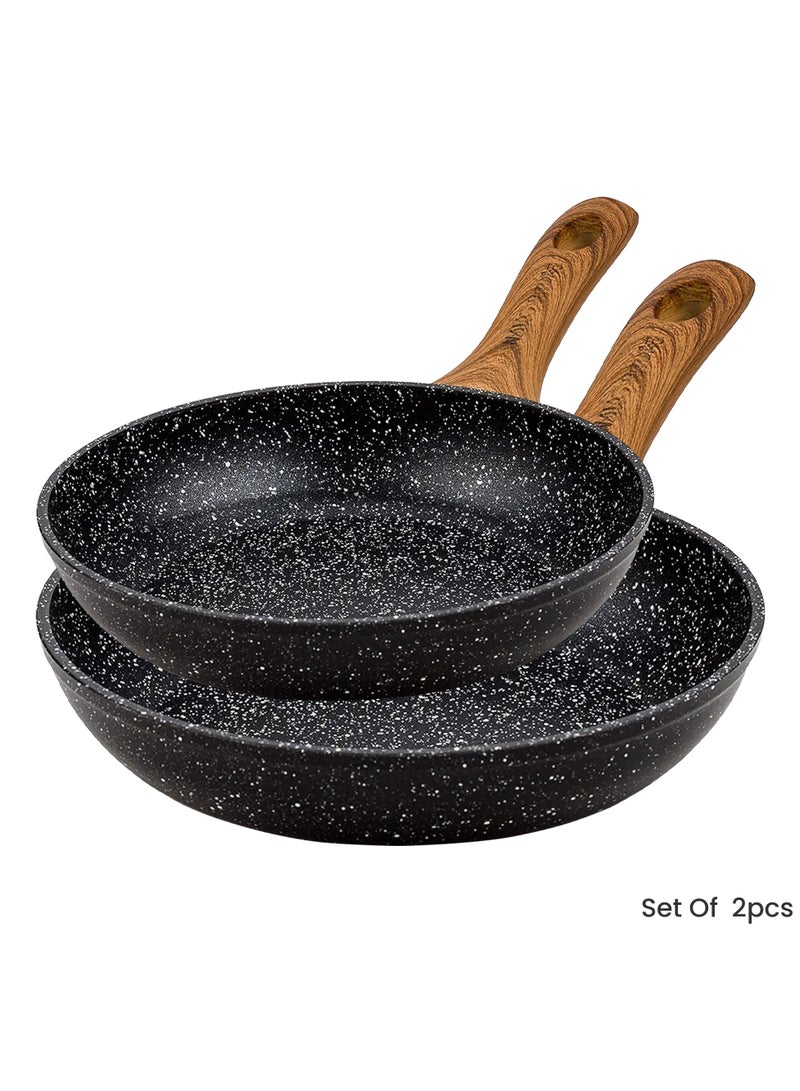 Sweet Home Marble Frying Pan (20cm & 24cm) Non Stick, PFOA-Free Granite Coating Cookware Frying Pan for Cooking Compatible with All Stovetops PFOA Free (Black) - Image 2