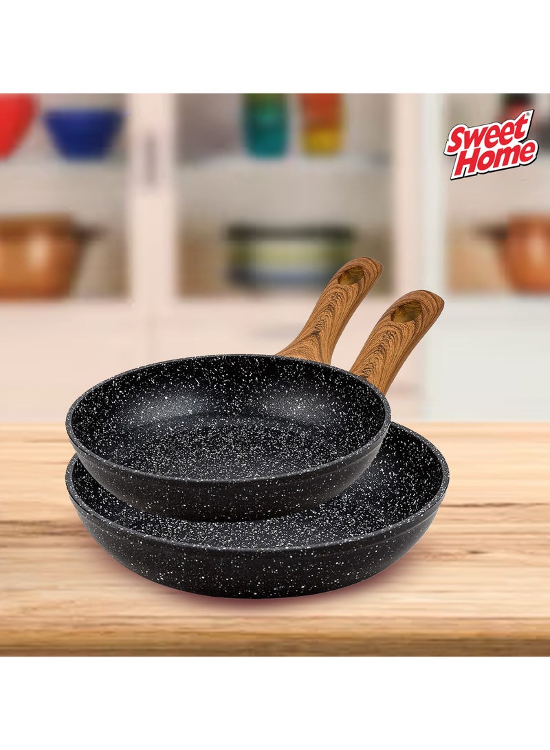 Sweet Home Marble Frying Pan (20cm & 24cm) Non Stick, PFOA-Free Granite Coating Cookware Frying Pan for Cooking Compatible with All Stovetops PFOA Free (Black) - Image 3