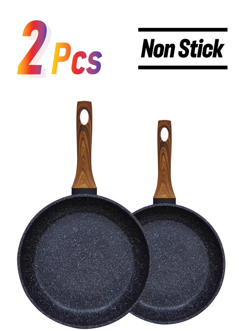 Sweet Home Marble Frying Pan (20cm & 24cm) Non Stick, PFOA-Free Granite Coating Cookware Frying Pan for Cooking Compatible with All Stovetops PFOA Free (Black) - Image 1