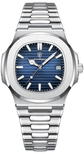 MASTOP Luxury Men Watches Analog Quartz Stainless Steel Luminous Military Square Watches for Men Waterproof Business Classic Desiger Wrist Watch Date (Blue) - Image 1