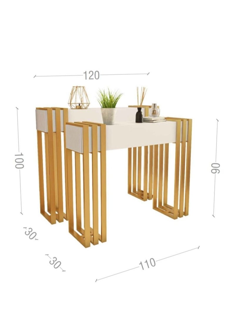 ZAHRAT ALFKHAMAH - Luxury Entryway and Side Table with Modern Design – Elegant Console in Classic Style with Contemporary Lines – Beige/Gold Color – Modern Décor for Entryways and Living Rooms – Multi-Purpose Vanity Table (120x30x100 cm) - Image 1
