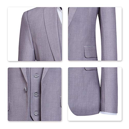 YFFUSHI Men's Slim Fit 3 Piece Suit One Button Blazer Tux Vest & Trousers, Light Grey, Medium - Image 4