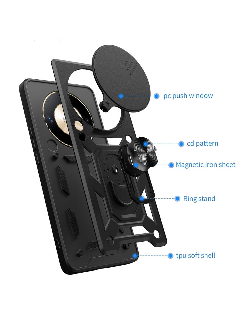 Case Cover Shockproof Windows Protective Case with Camera Protection and Metal Ring Compatible with Honor X9B (Black) - Image 2