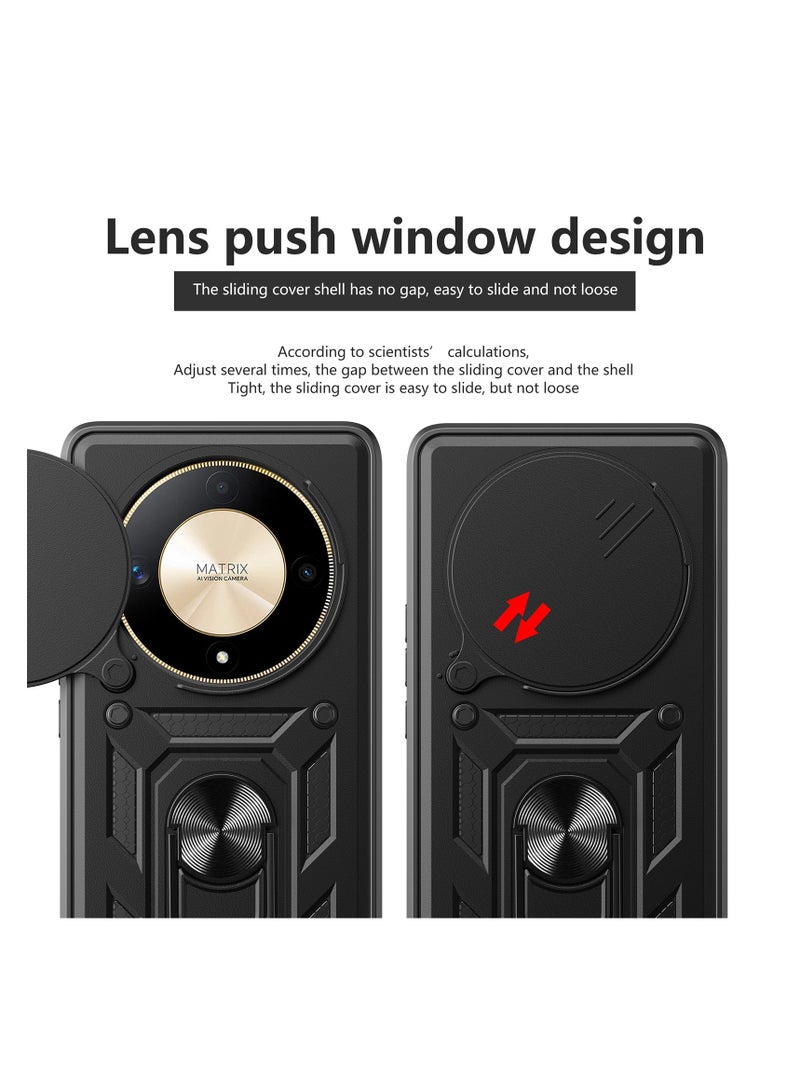 Case Cover Shockproof Windows Protective Case with Camera Protection and Metal Ring Compatible with Honor X9B (Black) - Image 3