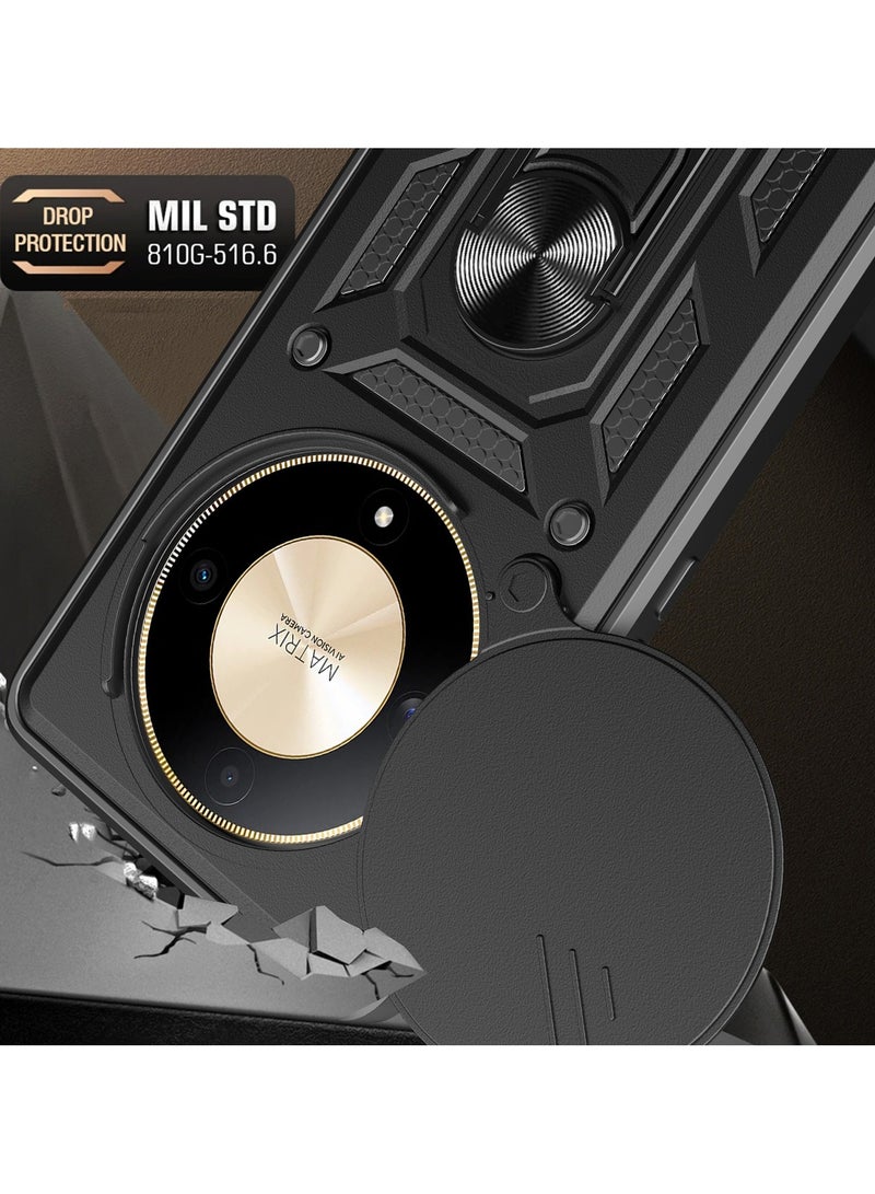 Case Cover Shockproof Windows Protective Case with Camera Protection and Metal Ring Compatible with Honor X9B (Black) - Image 4