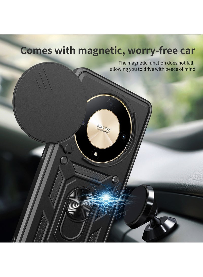 Case Cover Shockproof Windows Protective Case with Camera Protection and Metal Ring Compatible with Honor X9B (Black) - Image 5