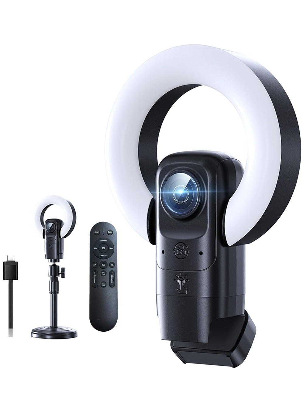 4K Webcam with Light, Webcam for PC with Microphone, Plug and Play, USB Computer Camera for Desktop, Auto-Focus, Web Camera for Desktop Computer Zoom Skype