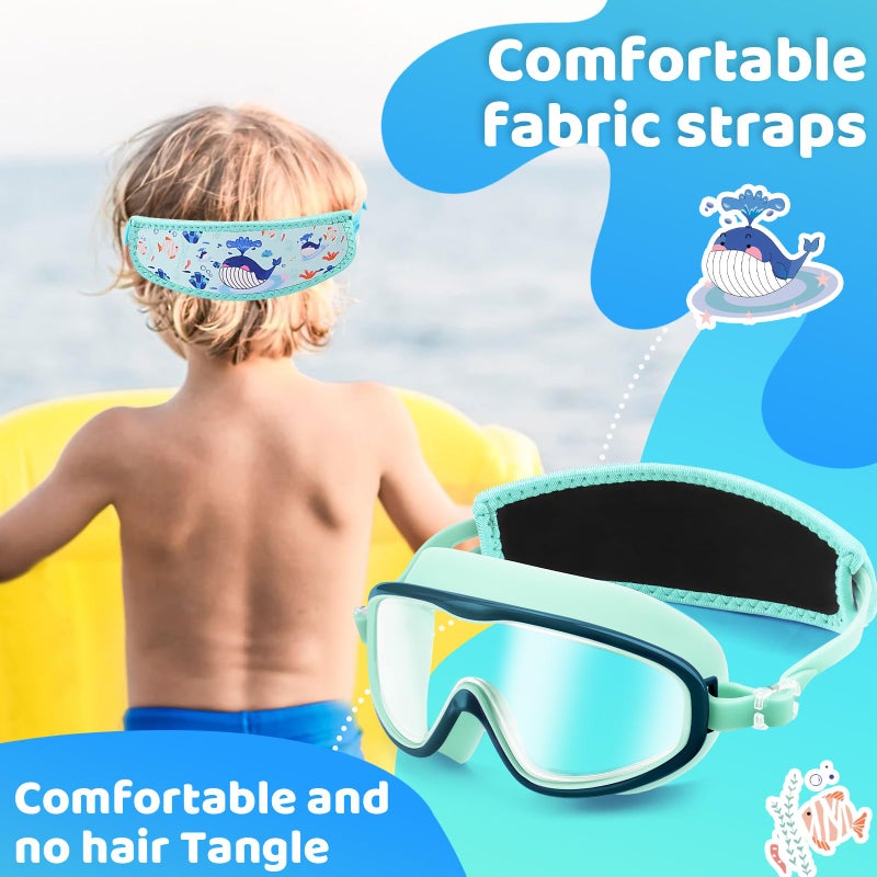 Vvinca Kids Swim Goggles for Age 2-8, Toddler Goggles with Fabric Strap Cover Wide View Anti-Fog/UV Protection No Leak Pain-Free Pool Glasses for Kids Girls Boys - Image 2