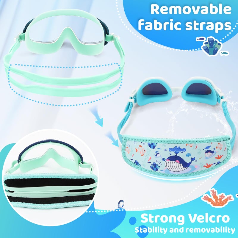 Vvinca Kids Swim Goggles for Age 2-8, Toddler Goggles with Fabric Strap Cover Wide View Anti-Fog/UV Protection No Leak Pain-Free Pool Glasses for Kids Girls Boys - Image 3