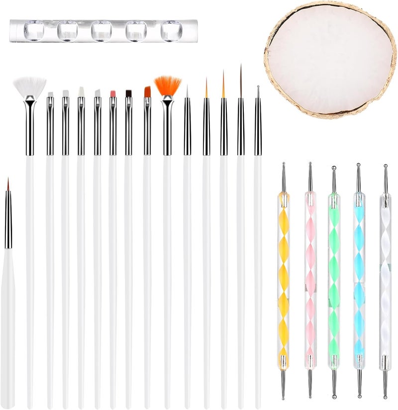 22 Pcs Nail Art Design Tools Nail Art Brushes Painting Brushes Set with 5pcs 2way Dotting Pens A Goldrimmed Palette Nail Art Dotting Tools Nail Gel Drawing Pens Accessories