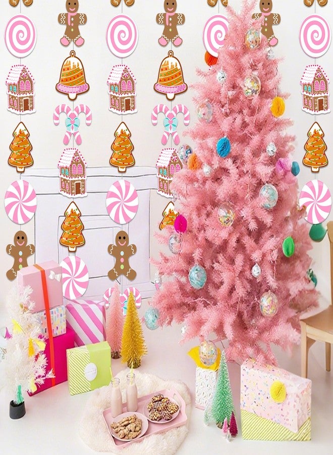 umoni 8pcs Christmas Gingerbread Hanging Garlands Gingerbread Man Candy Xmas Tree Theme Party Decorations for Girls Pink Xmas Party Room Wall Decors for Christmas Winter Holiday Party Supplies - Image 5