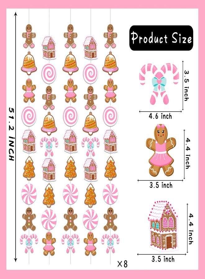 umoni 8pcs Christmas Gingerbread Hanging Garlands Gingerbread Man Candy Xmas Tree Theme Party Decorations for Girls Pink Xmas Party Room Wall Decors for Christmas Winter Holiday Party Supplies - Image 2