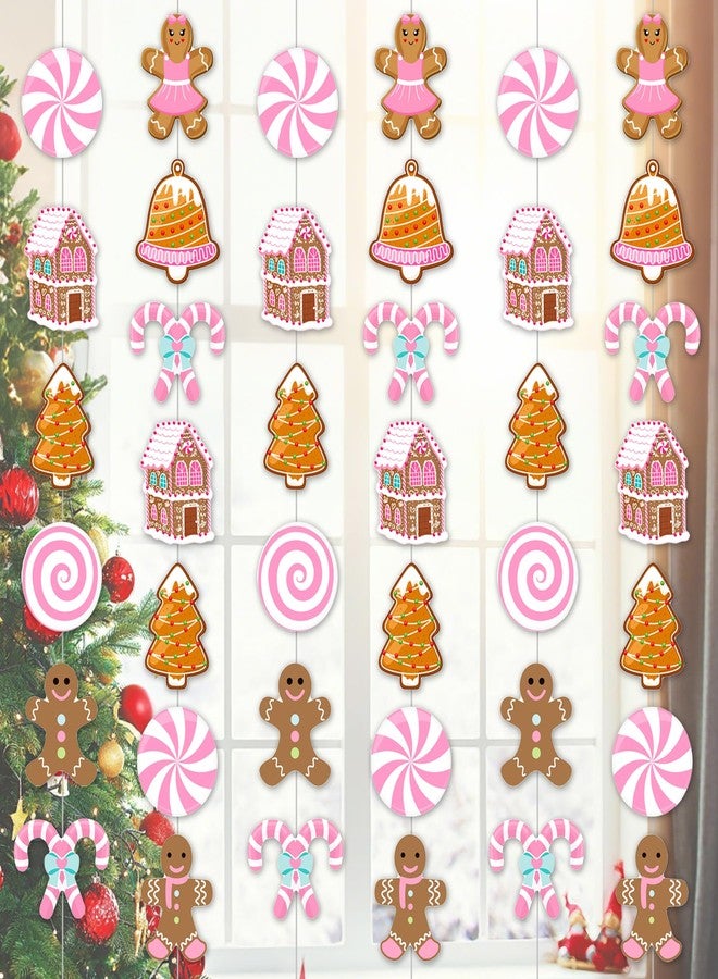 umoni 8pcs Christmas Gingerbread Hanging Garlands Gingerbread Man Candy Xmas Tree Theme Party Decorations for Girls Pink Xmas Party Room Wall Decors for Christmas Winter Holiday Party Supplies - Image 1