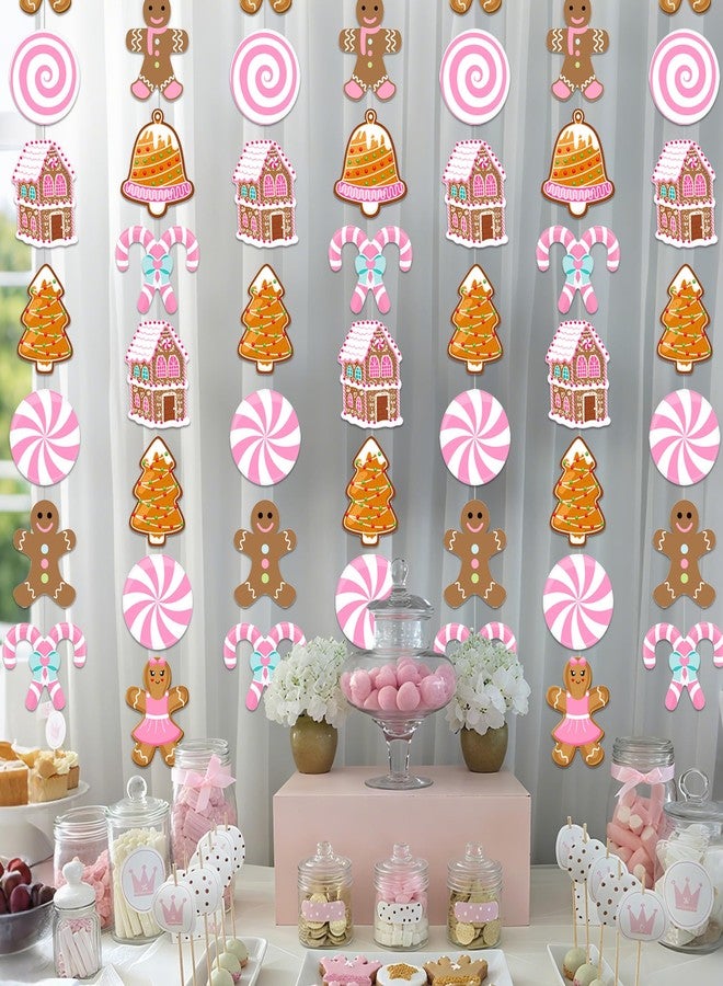 umoni 8pcs Christmas Gingerbread Hanging Garlands Gingerbread Man Candy Xmas Tree Theme Party Decorations for Girls Pink Xmas Party Room Wall Decors for Christmas Winter Holiday Party Supplies - Image 4