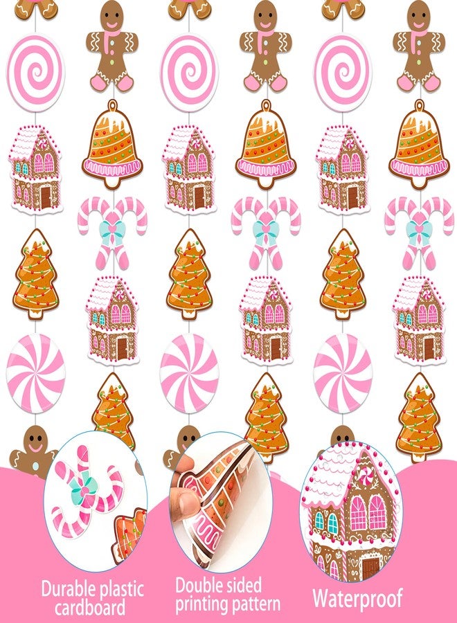 umoni 8pcs Christmas Gingerbread Hanging Garlands Gingerbread Man Candy Xmas Tree Theme Party Decorations for Girls Pink Xmas Party Room Wall Decors for Christmas Winter Holiday Party Supplies - Image 3