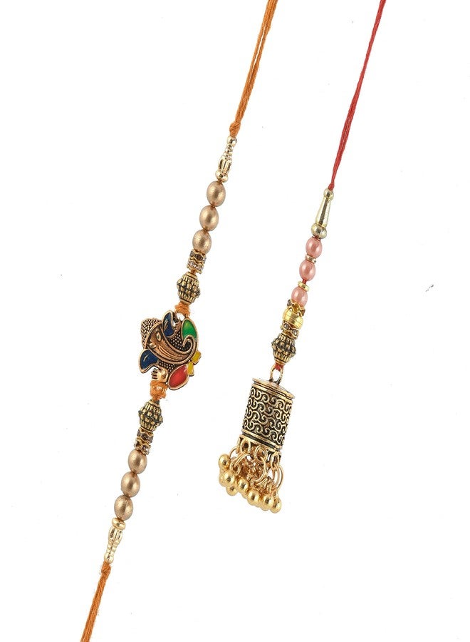 PrideKraft Handmade Beautiful brother and bhabhi Traditional Rakhi, With Rakshabandhan Greet Card | Roli Tilak & Rice Combo Pack (Stone) - Image 1