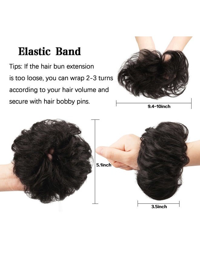 FESHFEN Human Messy Buns - 100% Human Hair Bun Real Scrunchies Hair Pieces Ponytail Extensions Wavy Tousled Updo Chignon Hairpieces for Women, Natural Black - Image 3