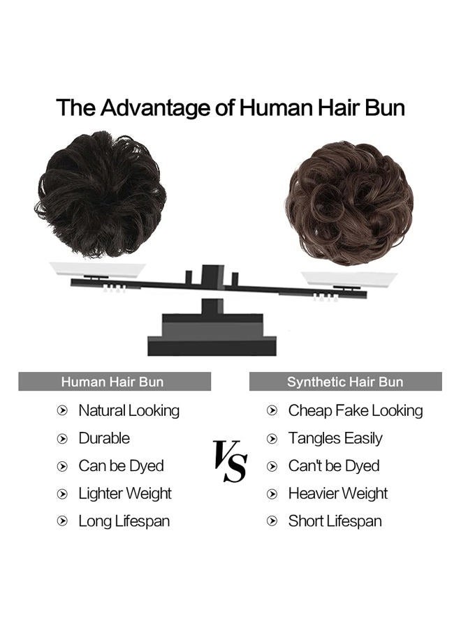 FESHFEN Human Messy Buns - 100% Human Hair Bun Real Scrunchies Hair Pieces Ponytail Extensions Wavy Tousled Updo Chignon Hairpieces for Women, Natural Black - Image 4