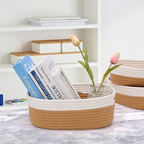 HLWDFLZ 7 Piece Cotton Rope Woven Basket Set - Small Basket for Baby Nursery, Pets, Montessori, Dog & Cat Toy Boxes, Bathroom Organization Bins (White/Jute) - Image 5