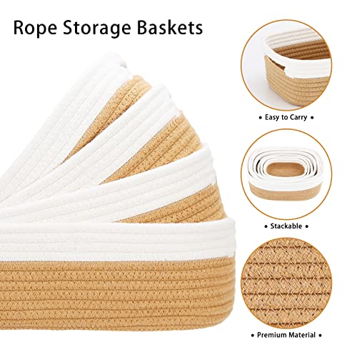 HLWDFLZ 7 Piece Cotton Rope Woven Basket Set - Small Basket for Baby Nursery, Pets, Montessori, Dog & Cat Toy Boxes, Bathroom Organization Bins (White/Jute) - Image 4