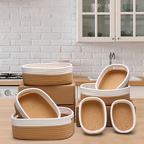 HLWDFLZ 7 Piece Cotton Rope Woven Basket Set - Small Basket for Baby Nursery, Pets, Montessori, Dog & Cat Toy Boxes, Bathroom Organization Bins (White/Jute) - Image 3
