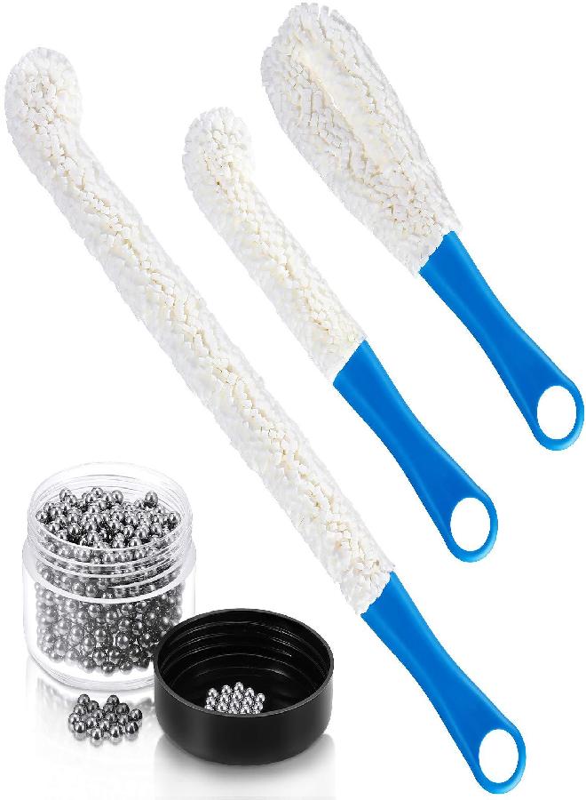 BOAO 3 Pieces Decanter Cleaning Brush Flexible Bottle Scourer and 400 Pieces Reusable Decanter Cleaning Beads Household Cleaning Tools for Wine Decanters Goblets Glasses Cups (Blue Handle) - Image 3