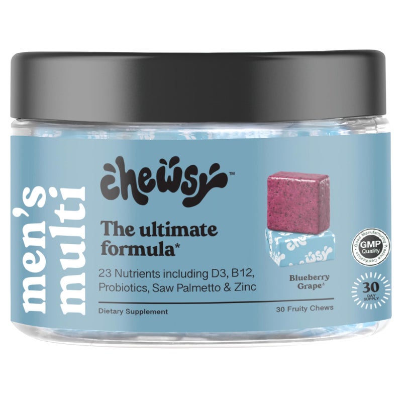 CHEWSY Mens Multivitamin Chews Immune and Energy Support Vitamin A B12 C D3 E Folic Acid Probiotics Zinc 30Day Supply