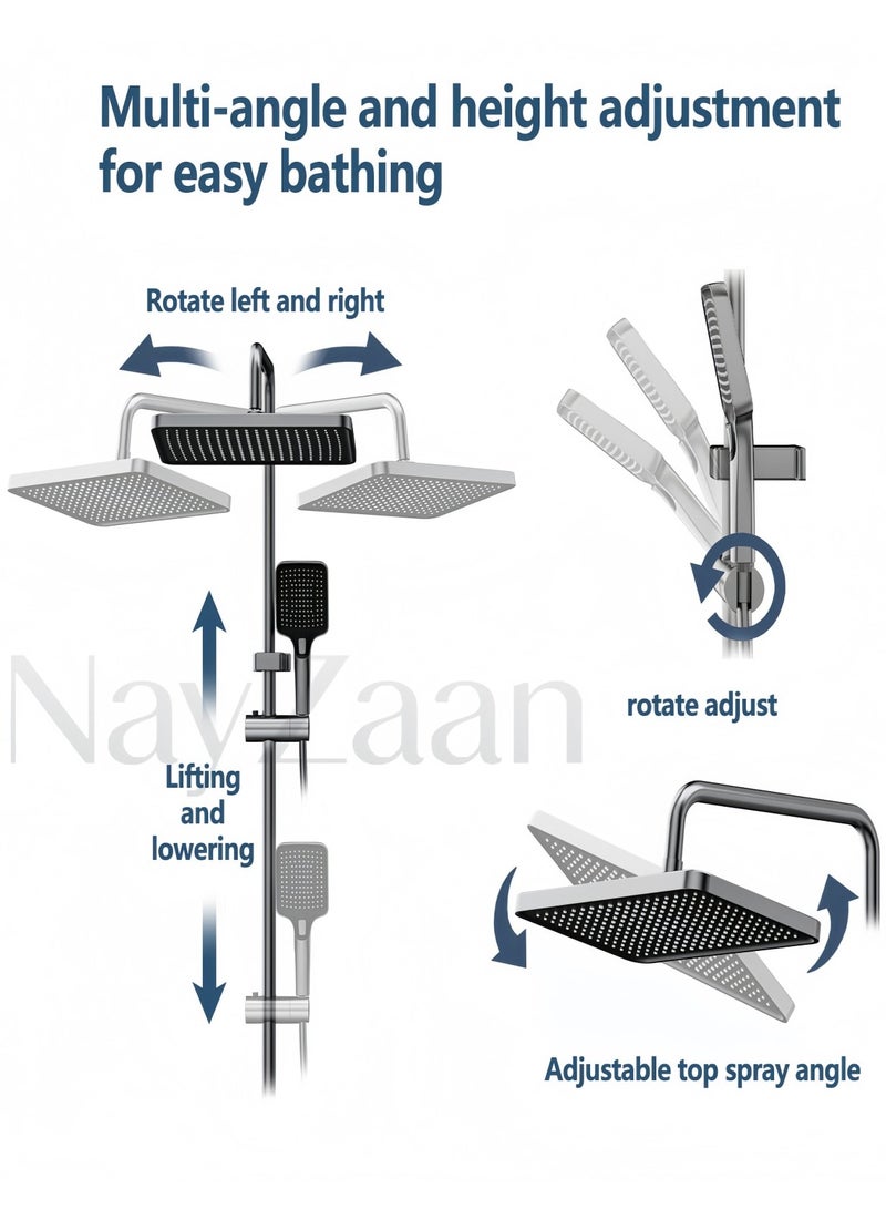 نايزان مجموعة صنابير دش الحمام، دش مطري متعدد الوظائف بأربع وظائف - دش يدوي بثلاثة رشاشات، مسدس رش قابل للسحب، صنبور حوض الاستحمام، قضيب قابل لتعديل الارتفاع، تركيب على الحائط، لون رمادي - Image 5