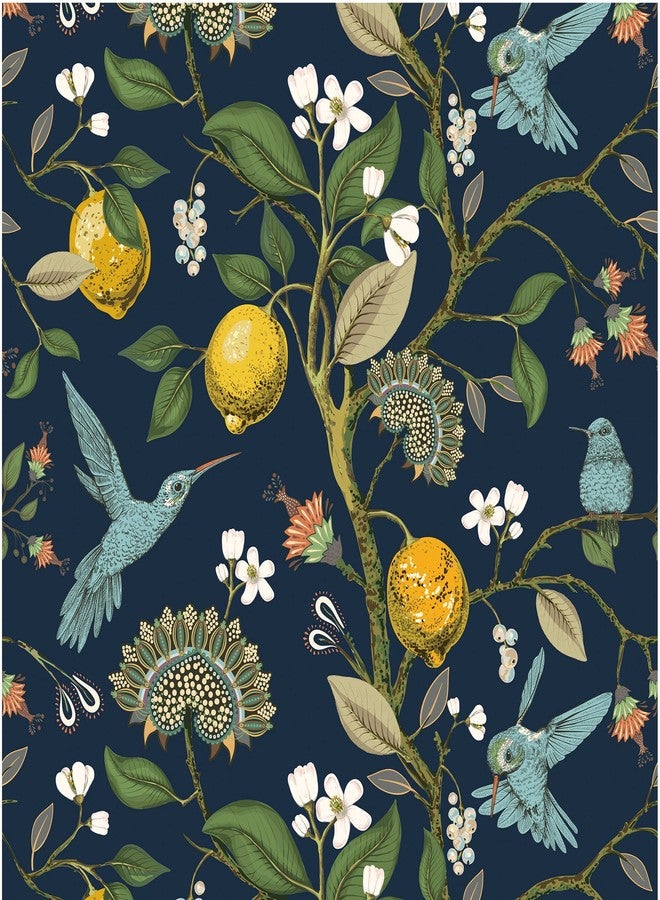 Blooming Wall Blue Bird Fresh Lemon Tree Peel and Stick Wallpaper Removable Self Adhesive Wall Mural Wall Decor, 14.5 Square Ft/Roll - Image 1