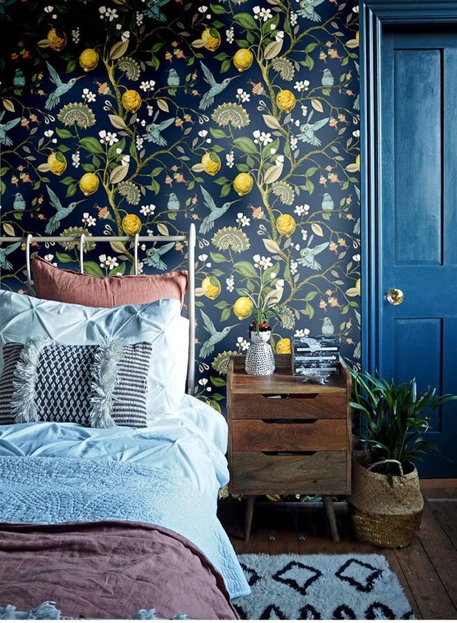 Blooming Wall Blue Bird Fresh Lemon Tree Peel and Stick Wallpaper Removable Self Adhesive Wall Mural Wall Decor, 14.5 Square Ft/Roll - Image 2