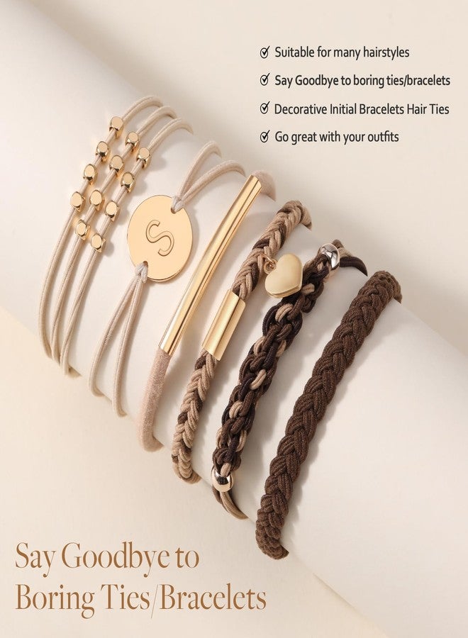 SYGY 6 PCS Hair Bracelets for Women, Letter Boho Hair Ties for Thick & Thin Hair, Gold Initial Bracelet Sets, Dual-Use Stretch Bracelets, Braided Hair Ties for Ponytail Holders(S) - Image 5