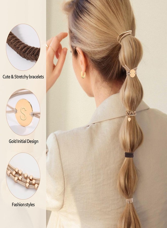 SYGY 6 PCS Hair Bracelets for Women, Letter Boho Hair Ties for Thick & Thin Hair, Gold Initial Bracelet Sets, Dual-Use Stretch Bracelets, Braided Hair Ties for Ponytail Holders(S) - Image 4