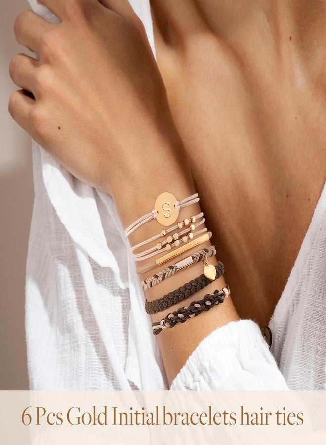 SYGY 6 PCS Hair Bracelets for Women, Letter Boho Hair Ties for Thick & Thin Hair, Gold Initial Bracelet Sets, Dual-Use Stretch Bracelets, Braided Hair Ties for Ponytail Holders(S) - Image 3